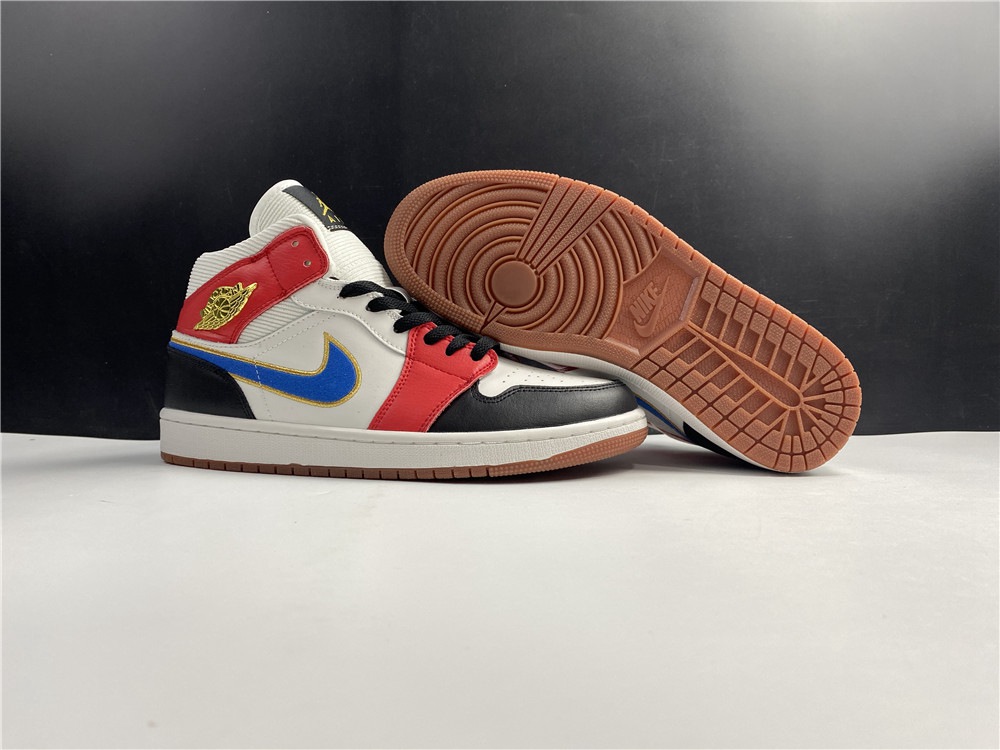 Air Jordan 1 Mid Sail Red Blue Gold